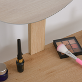 HOMCOM Nordic Dressing Table with Adjustable Round Mirror and Large Drawer – Solid Wood Vanity, Brown/White