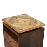 Artisan Furniture Solid Wood Platform Bedside Table with 2 Drawers and Open Slot – Nordic Legs, Brown