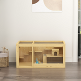 PawHut Wooden Hamster Cage with Water Bottle, Platforms, Seesaw & Openable Roof – Dwarf Hamster Habitat