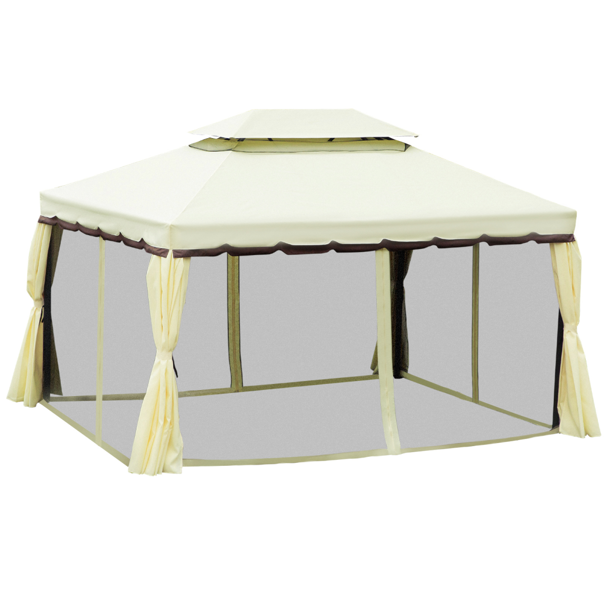 Outsunny 3m x 4m Vented Aluminium Frame Gazebo with Mesh Netting & Curtain Sidewalls – Garden Party Shelter, Cream White