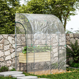 Outsunny Walk-in Lean-to Wall Greenhouse, 143 x 118 x 212cm, with Zipped Doors – Plastic Cover, Steel Frame