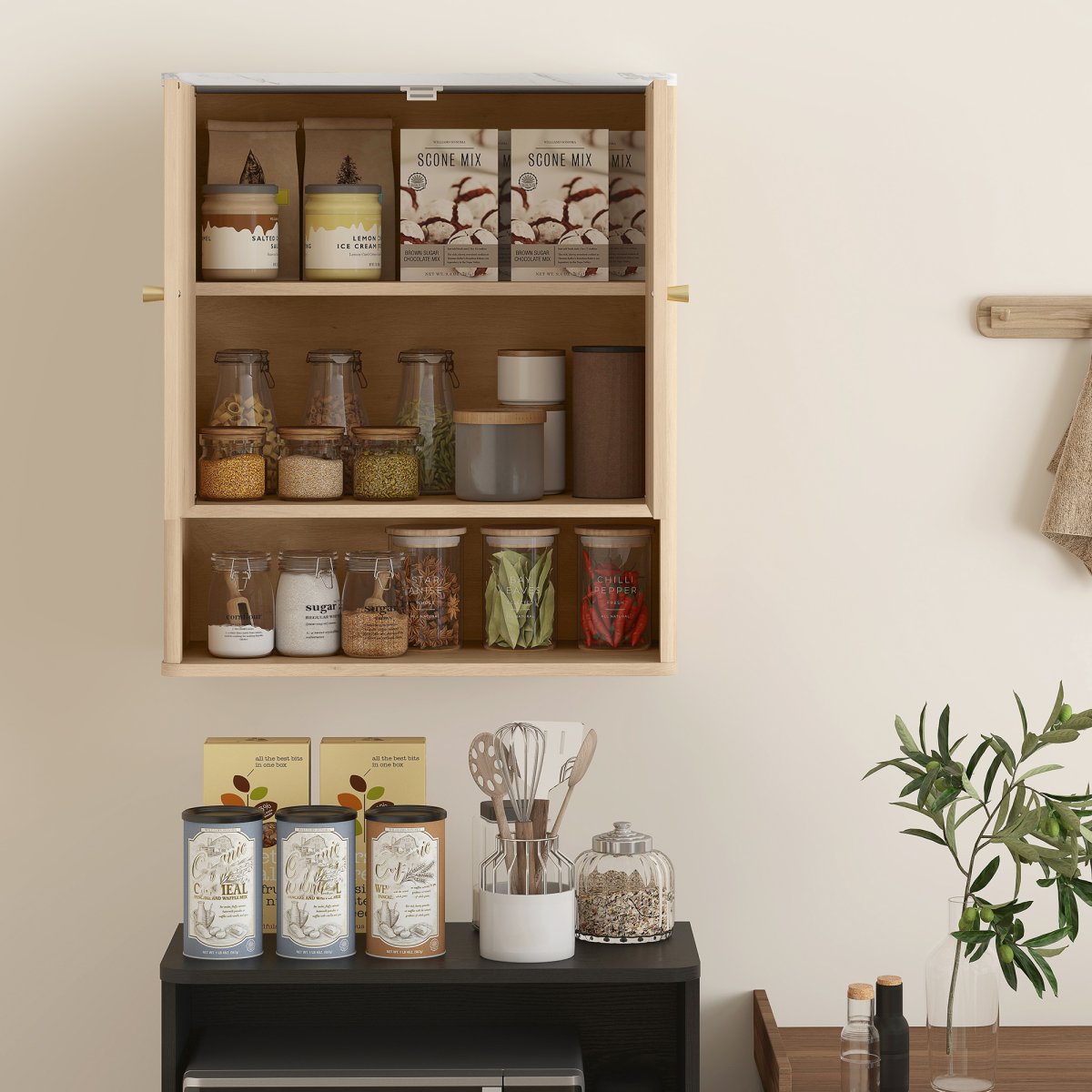 HOMCOM Bathroom Wall Cabinet with Adjustable Shelf and Open Shelf – Wall-Mounted Storage, Oak