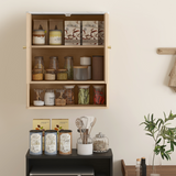 HOMCOM Bathroom Wall Cabinet with Adjustable Shelf and Open Shelf – Wall-Mounted Storage, Oak