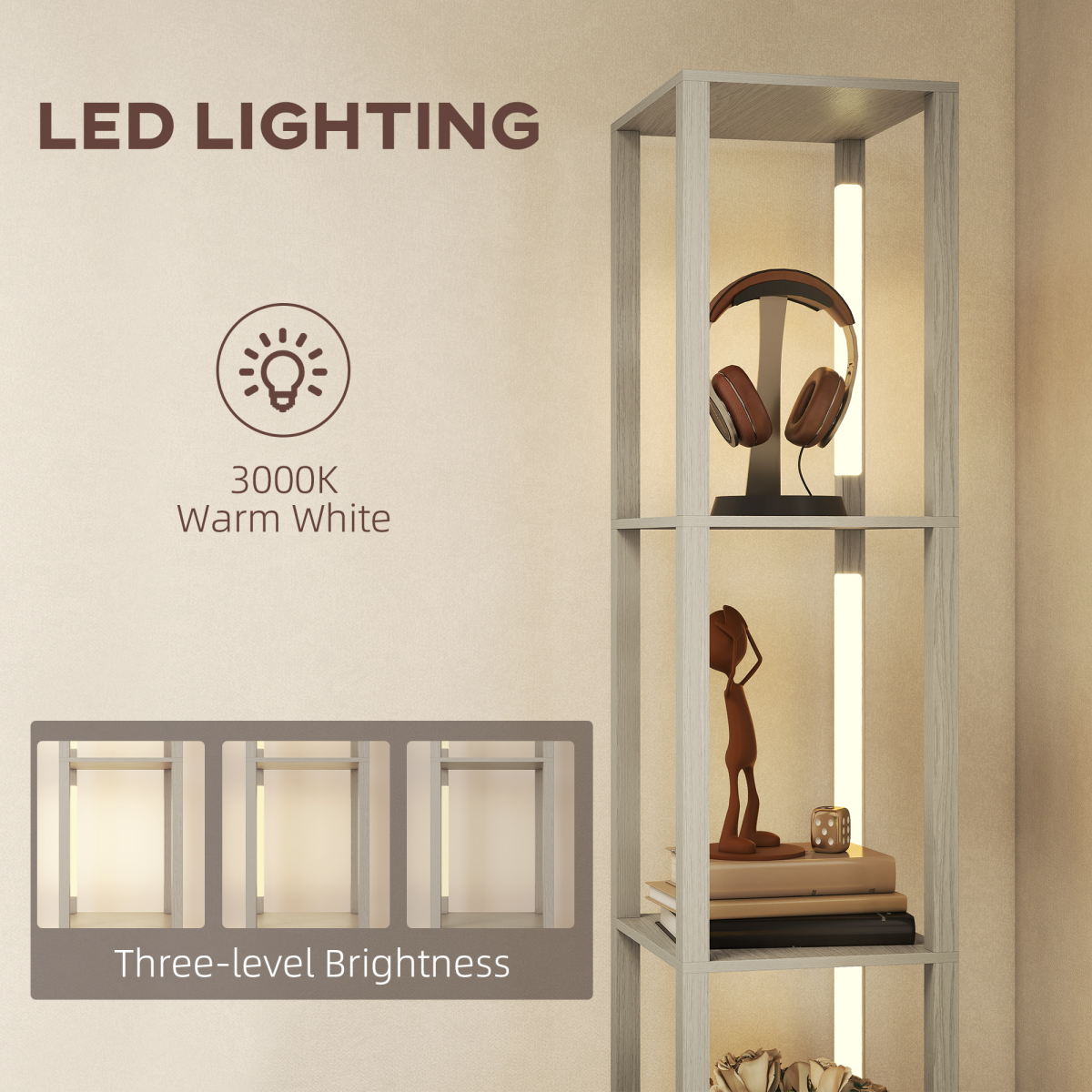 Bathroom Storage Cabinet with RGB LED Lighting and Four-Tier Shelves – Colour-Changing Ambient Glow, White