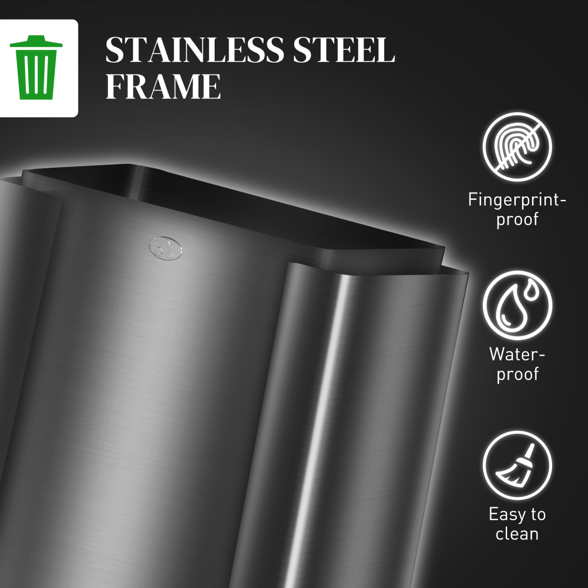 HOMCOM 3 x 15L Triple Recycling Pedal Bin with Removable Buckets – Stainless Steel Finish Kitchen Bin, Black