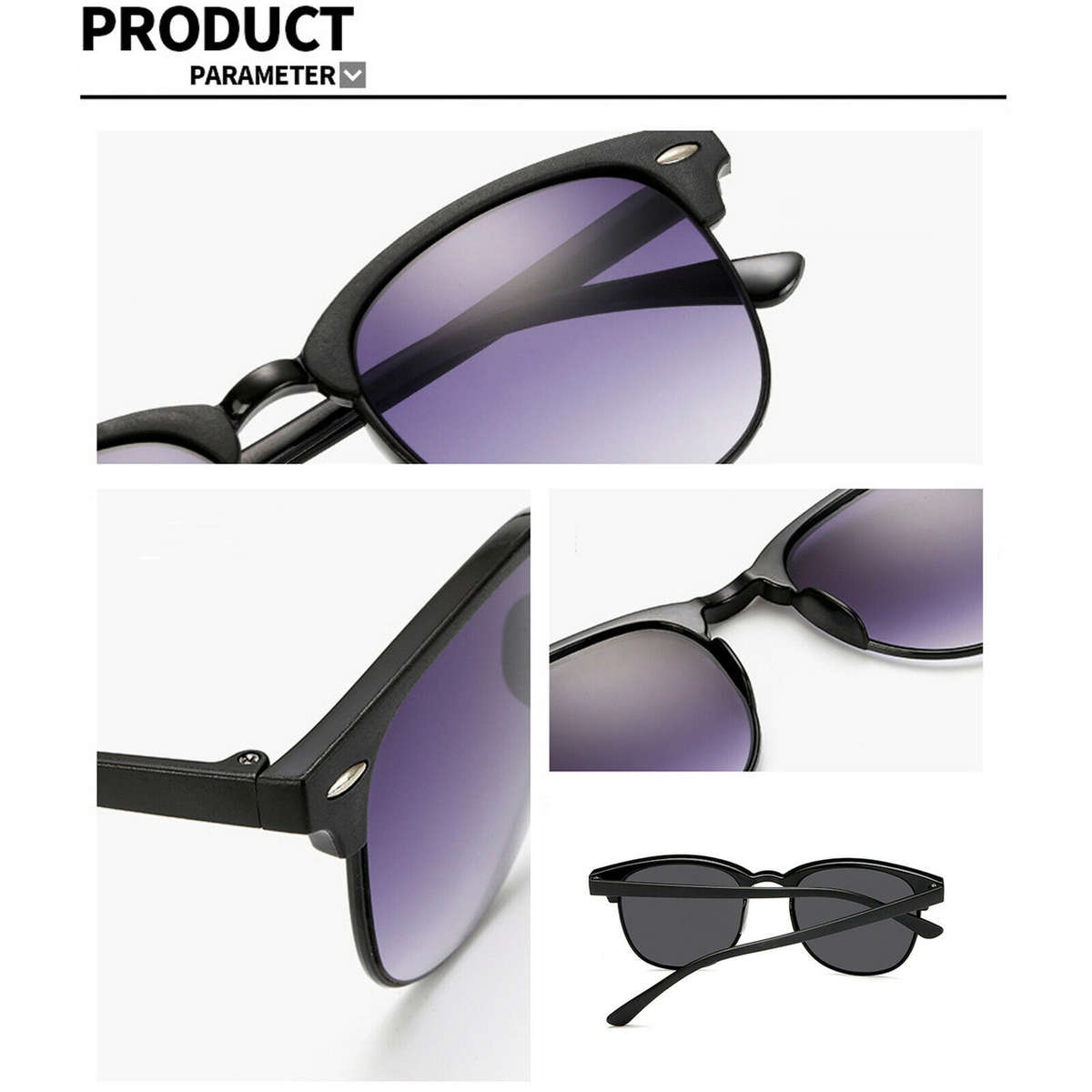 Men's Half Frame Polarised Sunglasses, Black Horn Rimmed, UV400 – Driving and Fishing