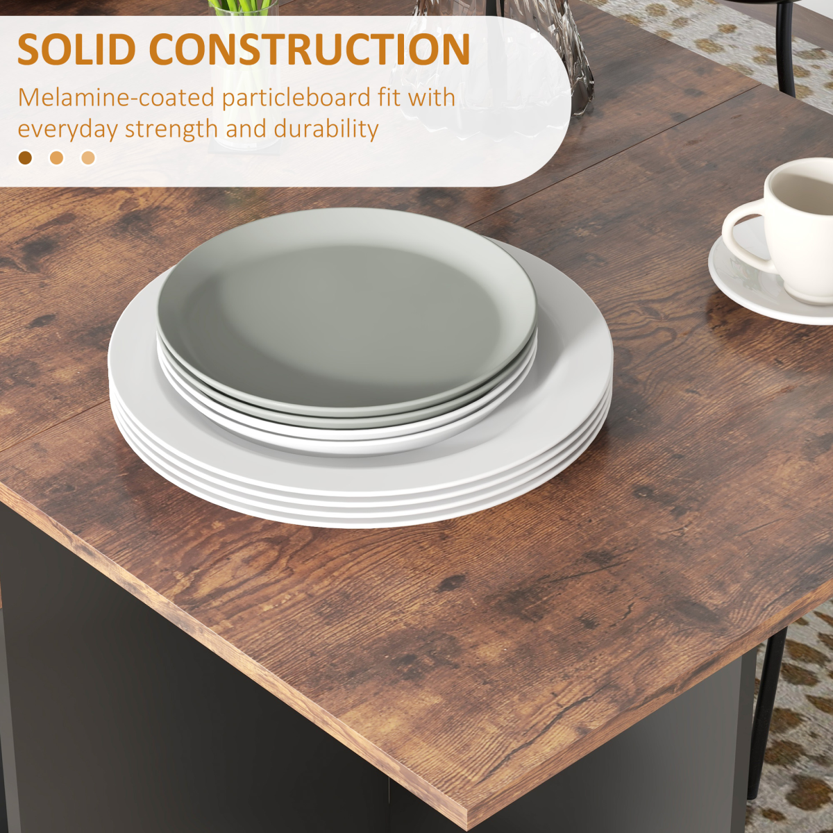 HOMCOM Expandable Dining Table with Built-In Storage – Seats Four, Rustic Brown Wood-Effect Kitchen Table