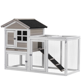 PawHut 2-in-1 Wooden Rabbit Hutch with Double House, Run Box, Slide-Out Tray & Ramp – Outdoor Home