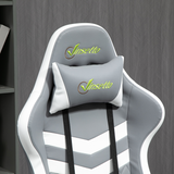 Racing Gaming Chair with Lumbar Cushion & Headrest Pillow, Height Adjustable – PVC Leather Study Chair, Grey & White