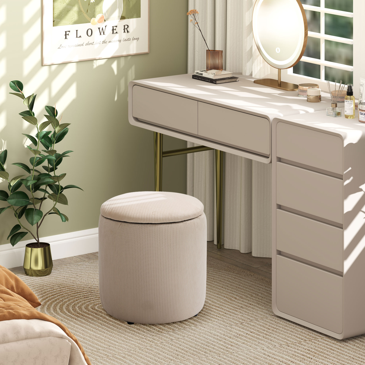 HOMCOM Set of 2 Fabric Storage Ottomans with Removable Lids – Hidden Storage and Extra Seating, Cream White