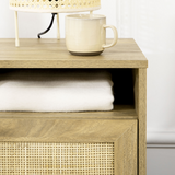 HOMCOM Rattan Nightstand with Cabinet and Shelf – Bedside, Side or Telephone Table, Natural
