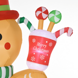 HOMCOM 7.5ft Christmas Inflatable Gingerbread Man with Candy Cane and LED Lights – Outdoor Garden Decor