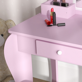ZONEKIZ Kids Dressing Table with Cloud Design, Mirror, Stool, Drawer and Storage Boxes – Pink