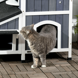 PawHut Wooden Outdoor Cat House with Flower Pot, Windows & Multiple Entrances – 2-Tier Weather-Resistant Shelter