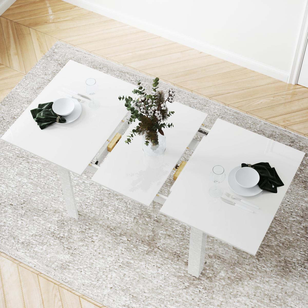HOMCOM Extendable High Gloss Dining Table for 4–6 with Flip Centre Leaf – Extends 120–160cm, White