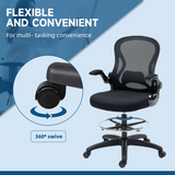 Vinsetto Tall Draughtsman Chair with Flip-Up Arms & Footrest Ring – Drafting Stool, Black