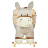 HOMCOM Kids Ride-On Rocking Donkey with Sound Button, Handlebars, Seat Belt and Plush Body – Ages 18-36 Months