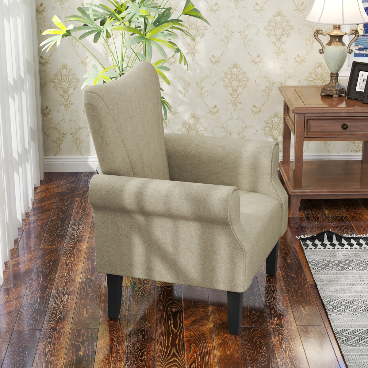 HOMCOM Linen-Look Upholstered Accent Armchair with Solid Wood Legs – Living Room & Bedroom Seating, Beige