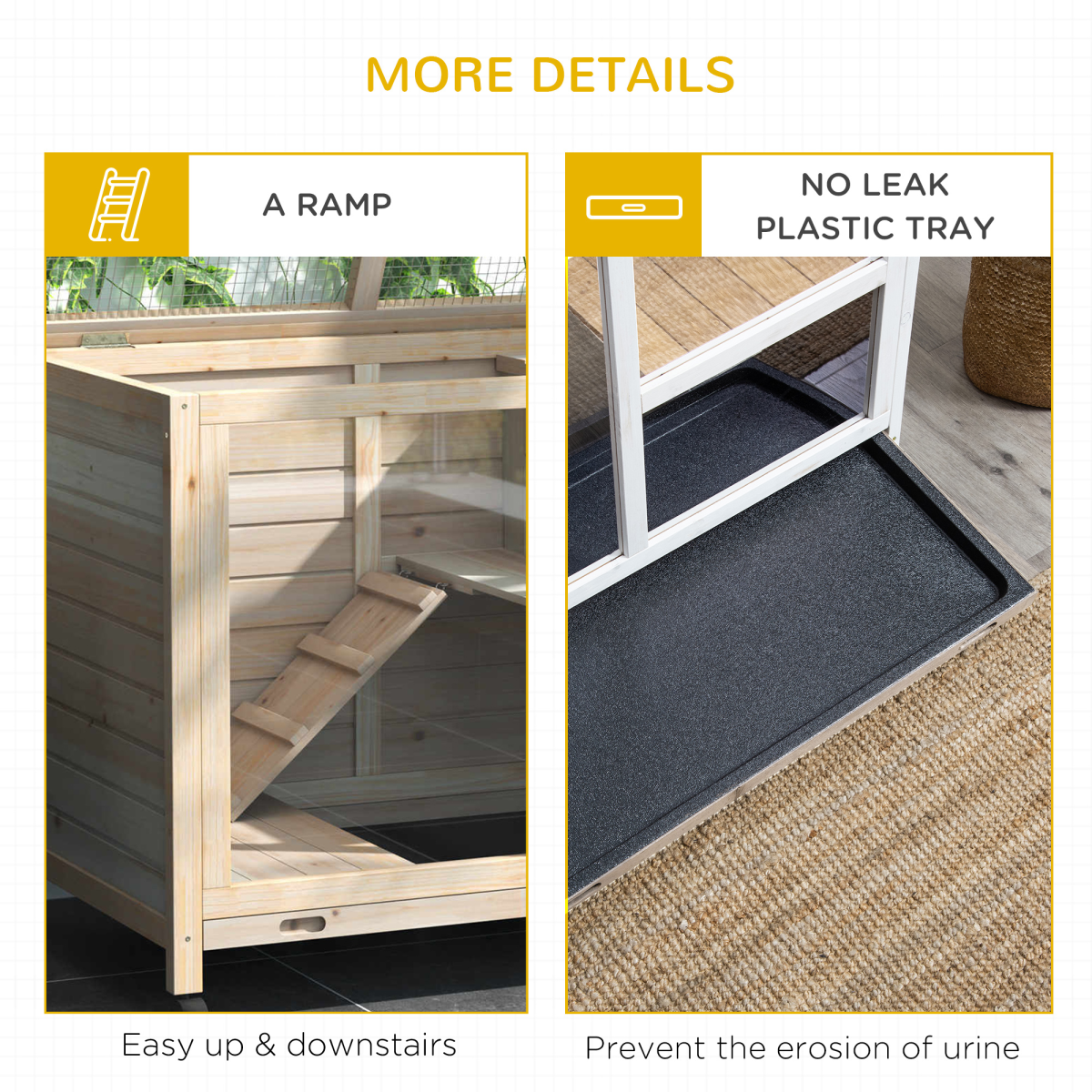 Pawhut Indoor Rabbit Hutch with Openable Roof, Pull-Out Tray & Ramp – Guinea Pig House, Natural