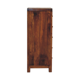 Artisan Furniture Solid Wood Aspen Tallboy with 5 Drawers – Chestnut Finish Chest, Dark Brown