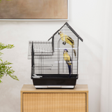 PawHut Metal Bird Cage with Plastic Perch, Food Container, Swing Ring and Handle – Compact Cage, Black