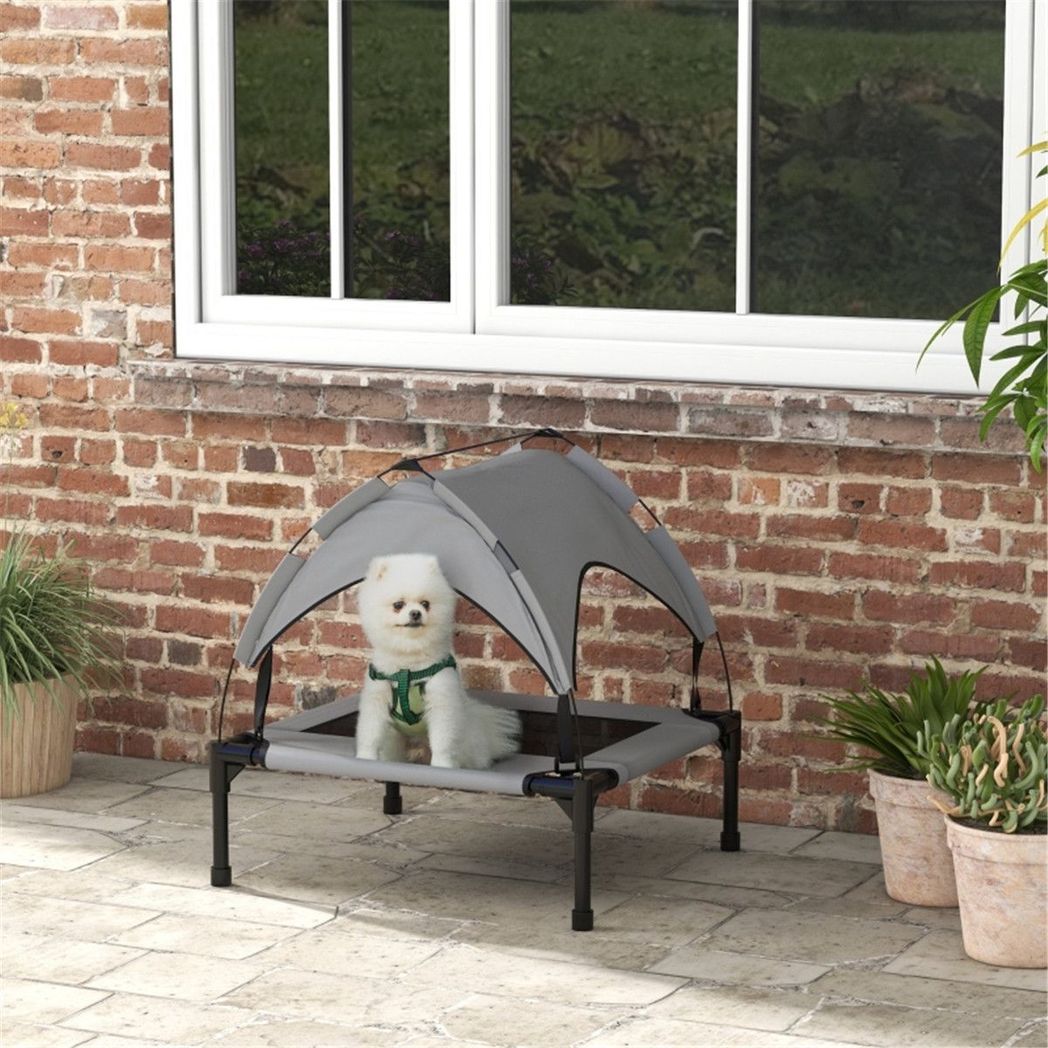 Raised Dog Bed with UV-Resistant Canopy, Breathable Mesh & Steel Frame – Elevated Pet Cot, Light Grey