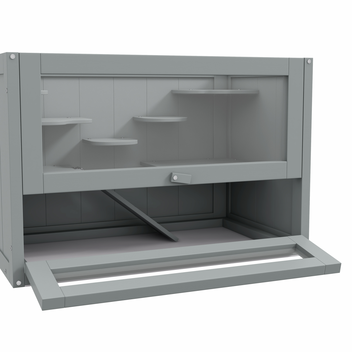 PawHut 2-Level Wooden Hamster Cage with Platforms, Ramp & Openable Mesh Roof – Small Animal Hutch, Grey