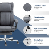 HOMCOM Executive Reclining Office Chair with Headrest & Retractable Footrest – Dark Grey Linen-Look