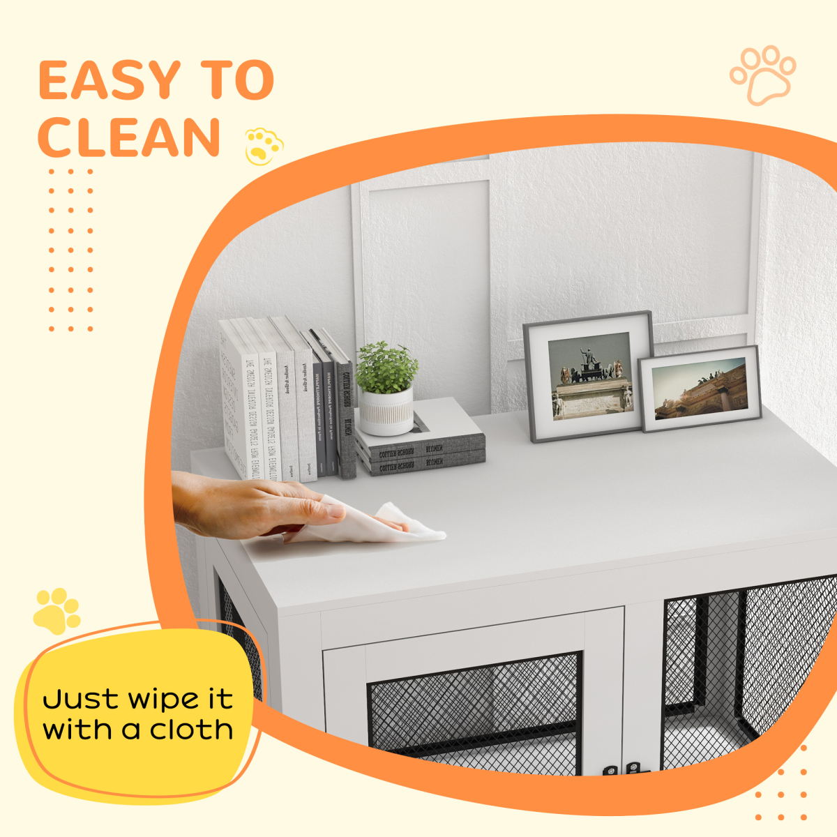 PawHut Dog Kennel End Table with Two Doors & Soft Cushion – Indoor Crate for Large Dogs, White