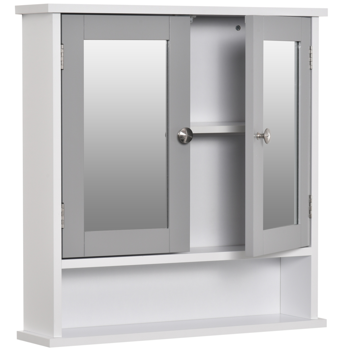 kleankin Wall-Mounted Mirror Cabinet with Double Mirrored Doors and Open Shelf – Bathroom Storage, Grey