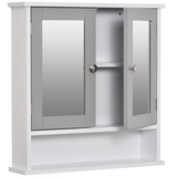 kleankin Wall-Mounted Mirror Cabinet with Double Mirrored Doors and Open Shelf – Bathroom Storage, Grey