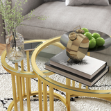 HOMCOM Set of 2 Round Nesting Coffee Tables with Tempered Glass Tops – Space-Saving Gold Tone Side Tables