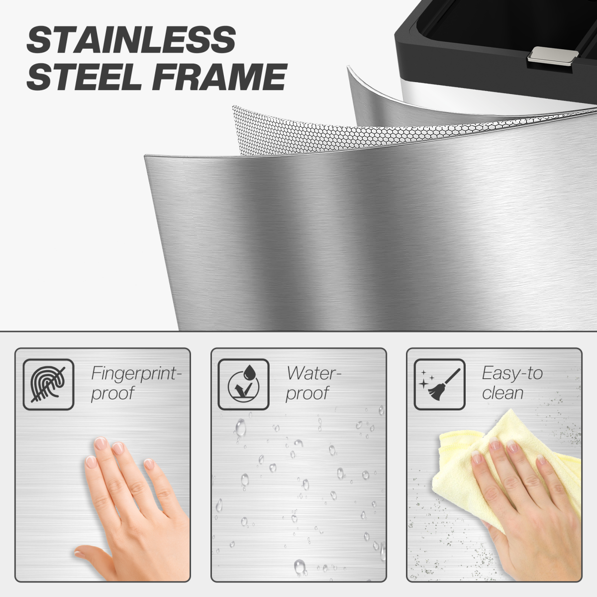 HOMCOM 56L 3-Compartment Stainless Steel Recycling Pedal Bin with Wheels – Kitchen Waste Sorter
