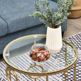 HOMCOM Set of 2 Gold Nesting Side Tables with Tempered Glass Tops – Space-Saving Coffee Tables