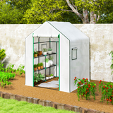 Outsunny Walk-in Greenhouse with 8 Wire Shelves, Roll-up Door & Mesh Windows – Outdoor Plant House, White
