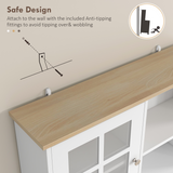 HOMCOM 183cm Sideboard with Grid Glass Doors & Internal Shelves – Kitchen & Dining Room Storage