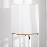 HOMCOM Modern Floor Lamp with Shelves and Fabric Lampshade for Living Room