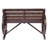 Outsunny Wagon Wheel Wooden Garden Bench with High Back & Armrests – 2-Seater Outdoor Loveseat, Brown