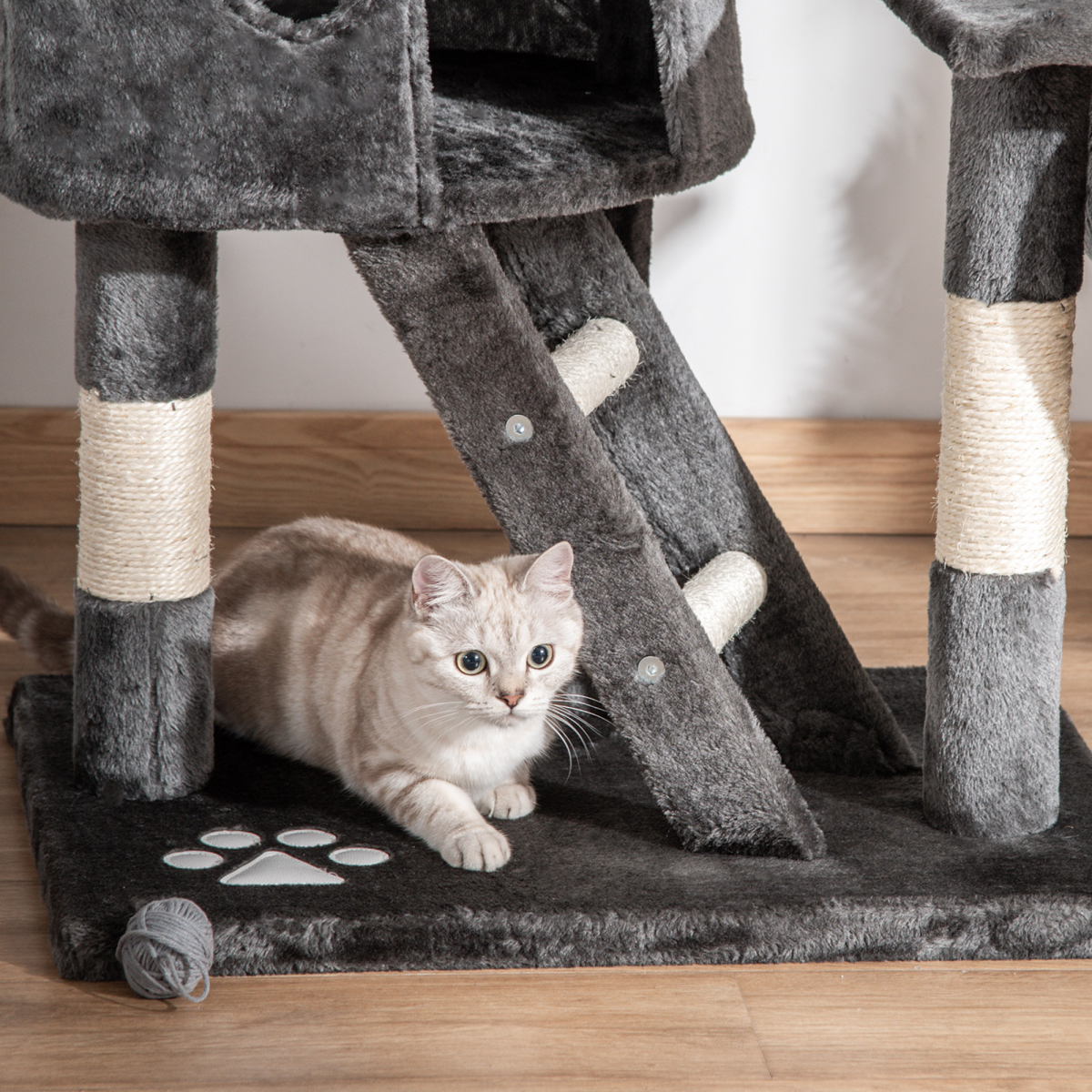 PawHut 240–260cm Floor-to-Ceiling Cat Tree with Houses, Hammocks, Ramps & Scratching Posts – Dark Grey