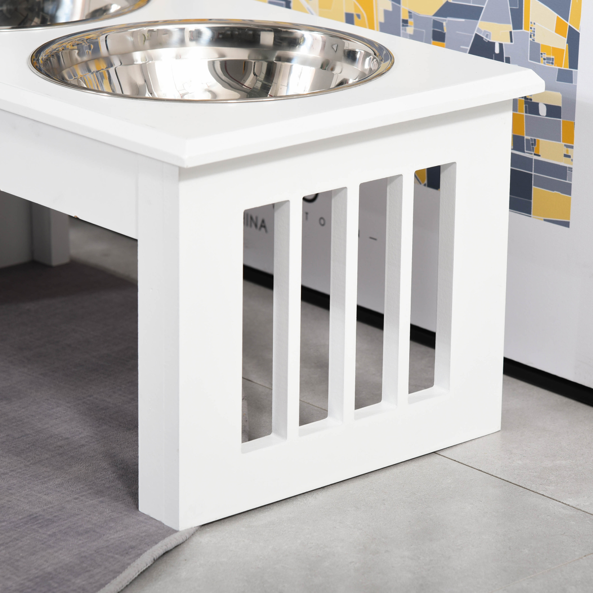 Raised Double Dog Bowl Feeding Station with Non-Slip Base – Elevated Stainless Steel Bowls for Small Dogs, Cotton White