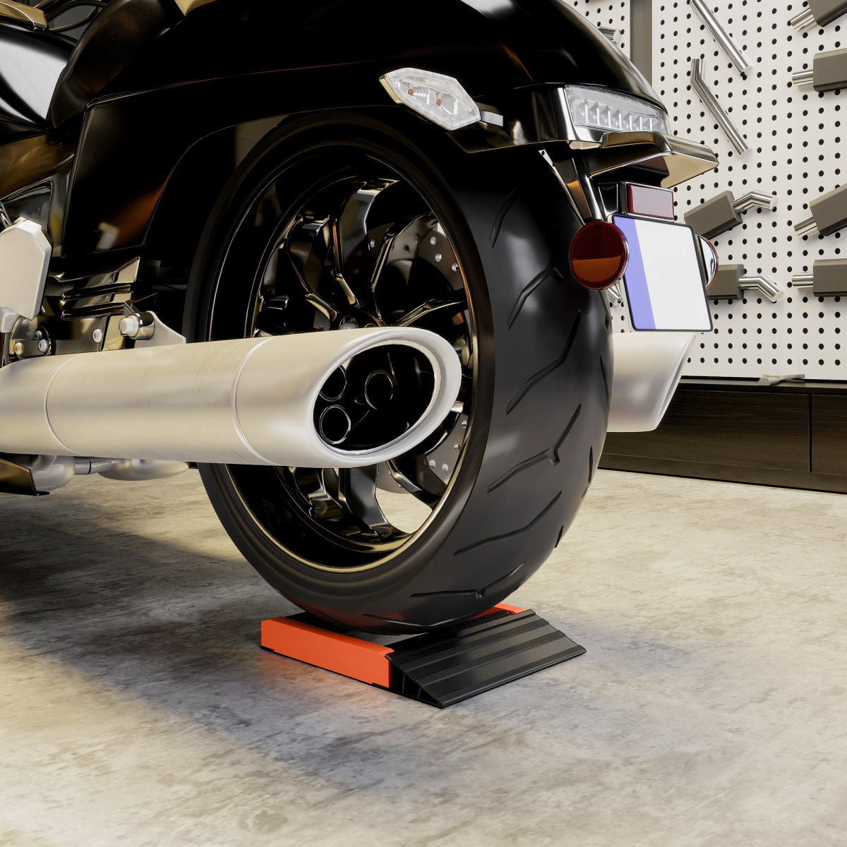 HOMCOM Motorcycle Wheel Roller Stand with Ramp – Aluminium Tyre Cleaning & Chain Lubrication Stand, 227kg Capacity