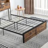 HOMCOM 4ft6 Double Metal Bed Frame with Storage Headboard & Under Bed Storage – Bedroom Furniture