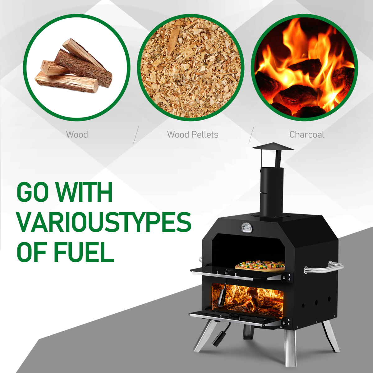 Wood Fired Outdoor Pizza Oven with 2 Layers, Pizza Stone & Cooking Rack – Portable BBQ Camping Oven