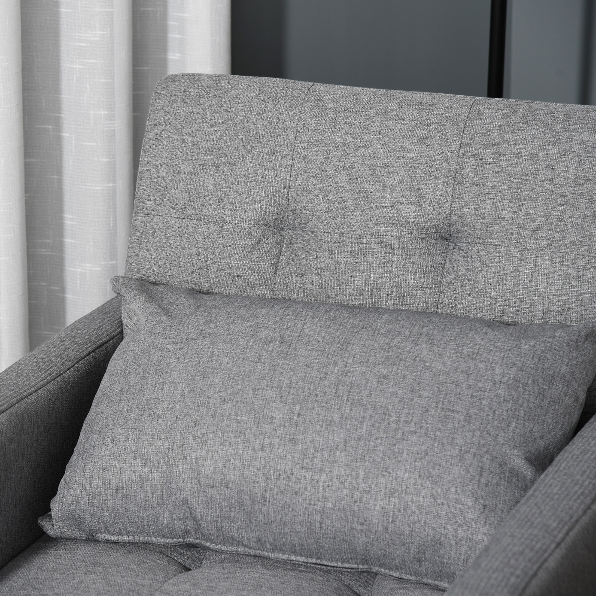HOMCOM Convertible Tufted Single Chair Bed – Button-Tufted Padded Seating for Guest Rooms and Studios, Grey