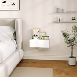 HOMCOM Floating Bedside Table with Drawer – Wall-Mounted Space-Saving Nightstand for Bedroom, White