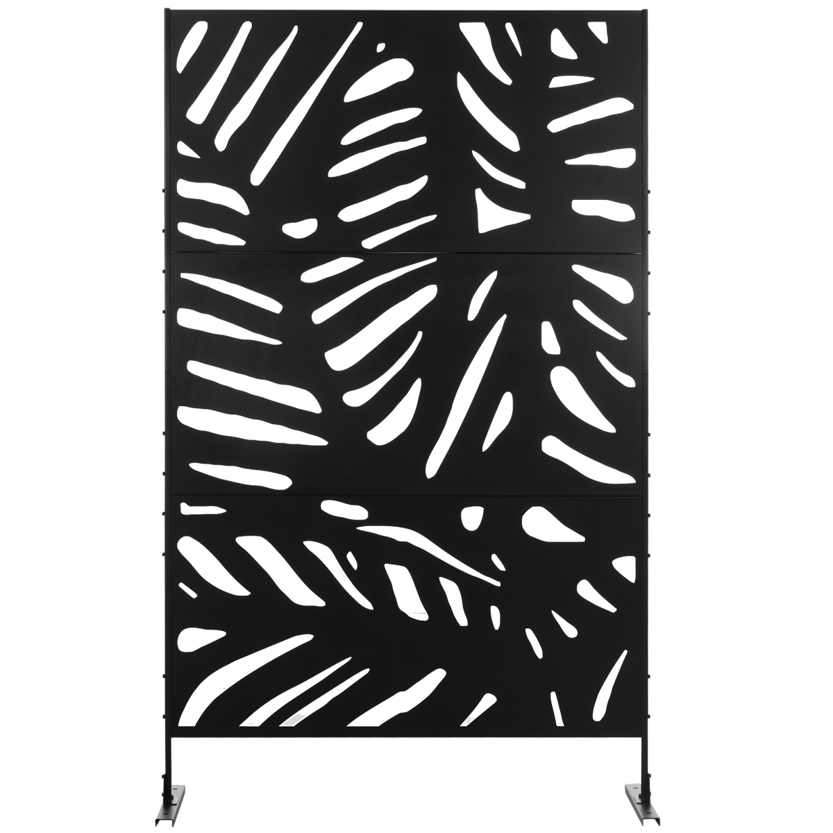 Outsunny Metal Garden Privacy Screen with Stand – 3 Panel Leaf Design Trellis, Black