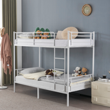 Twin Over Twin Metal Bunk Bed with Ladder, Full-Length Guard Rail & Under-Bed Storage – White
