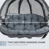 Outsunny Double Hanging Egg Chair with Stand, 2-Seater Swing Hammock & Cushion – Garden Patio Lounger, Grey