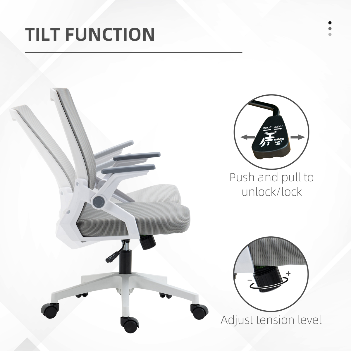 Vinsetto Mesh Home Office Chair with Lumbar Support, Flip-up Arms and Tilt – Adjustable Height Swivel Desk Chair