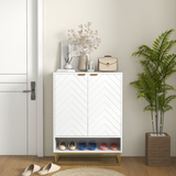 HOMCOM Shoe Cabinet with 2 Chevron Doors & Adjustable Shelf – Hallway Storage for 12 Pairs